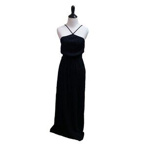 Rewind Women's S Small Maxi Sun Dress Crinkle Fabric Adjustable Straps Black